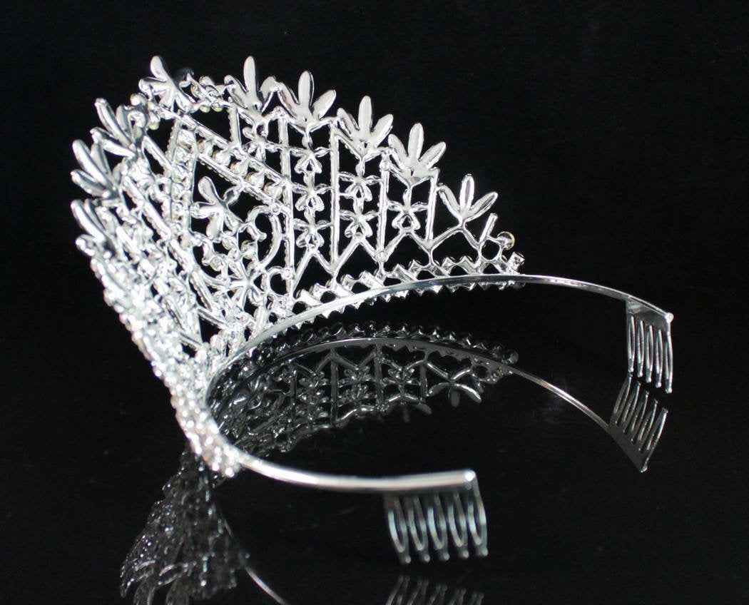 Janefashions Daisy Clear Austrian Crystal Rhinestone Tiara Crown With Hair Combs Wedding Bridal Prom Birthday Party Beauty Contest Pageant T1861 (Silver Plated With Combs)