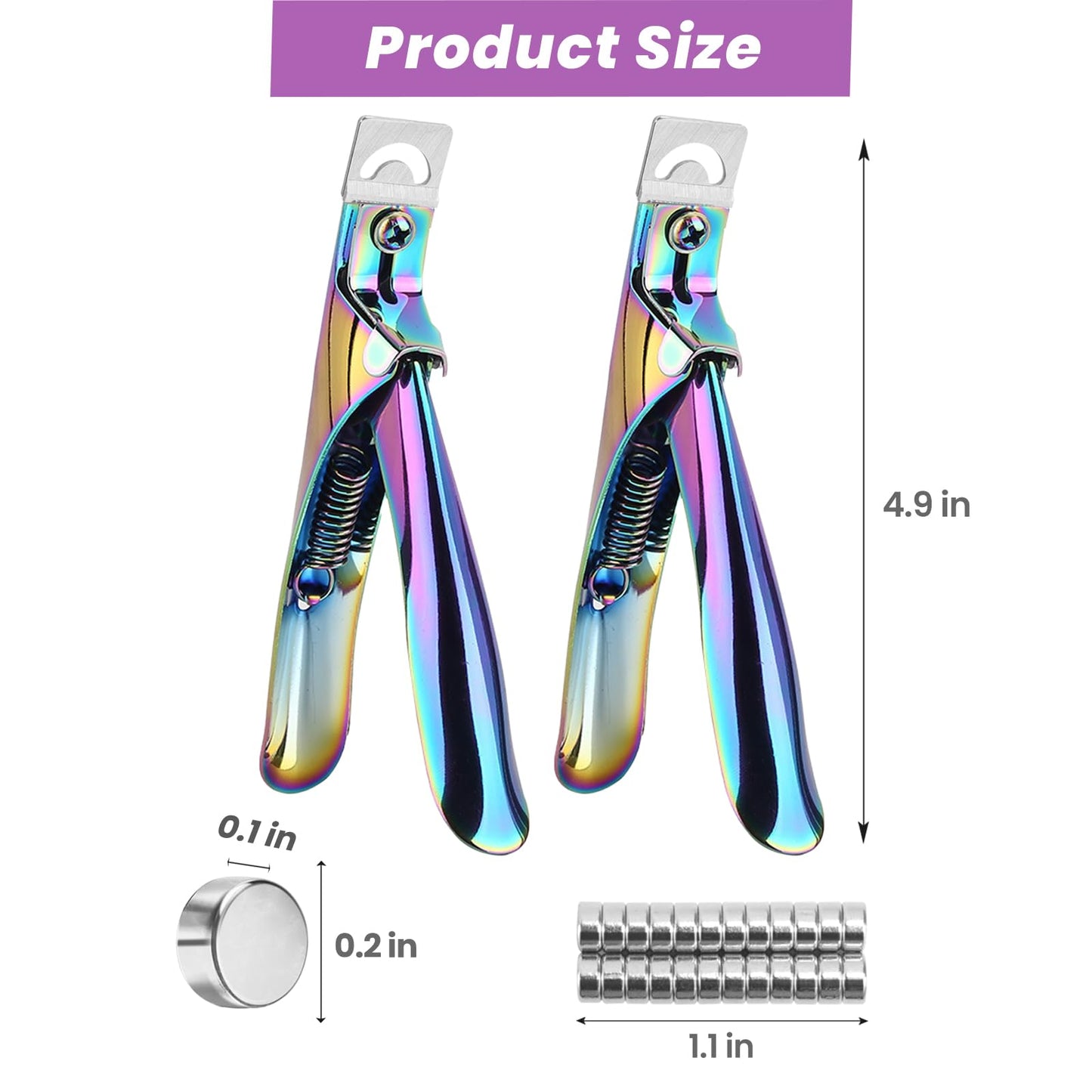 Acrylic Nail Clippers with Sizer Magnets 2pcs, Inartato Fake Nail Tips Cutters for Nail Tips Professional Manicure Tools Acrylic Nail Art Supplies (Rainbow)