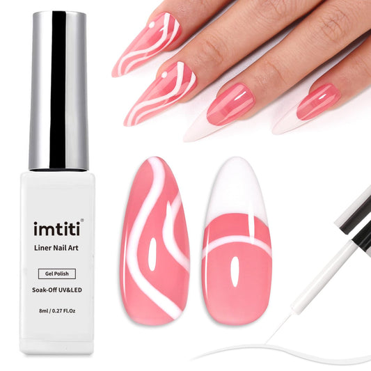 Imtiti Nail Art Liner Gel Polish,1 Pcs 8ml Classic White French Tip Gel Liner Nail Polish Soak off UV LED Gel Polish Liner Salon Manicure Swirl Nail Design