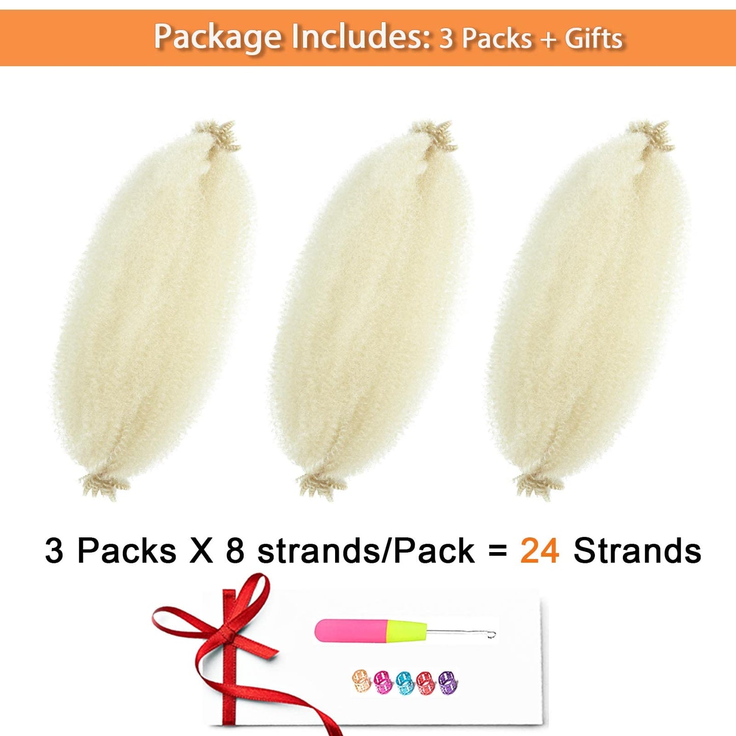 Blonde Afro Twist Hair 16 Inch Pre-Separated Springy Afro Twist Hair for Distress Locs Crochet Hair Synthetic Afro Twist Braiding Hair Extension (16 Inch (Pack of 3), 613#)