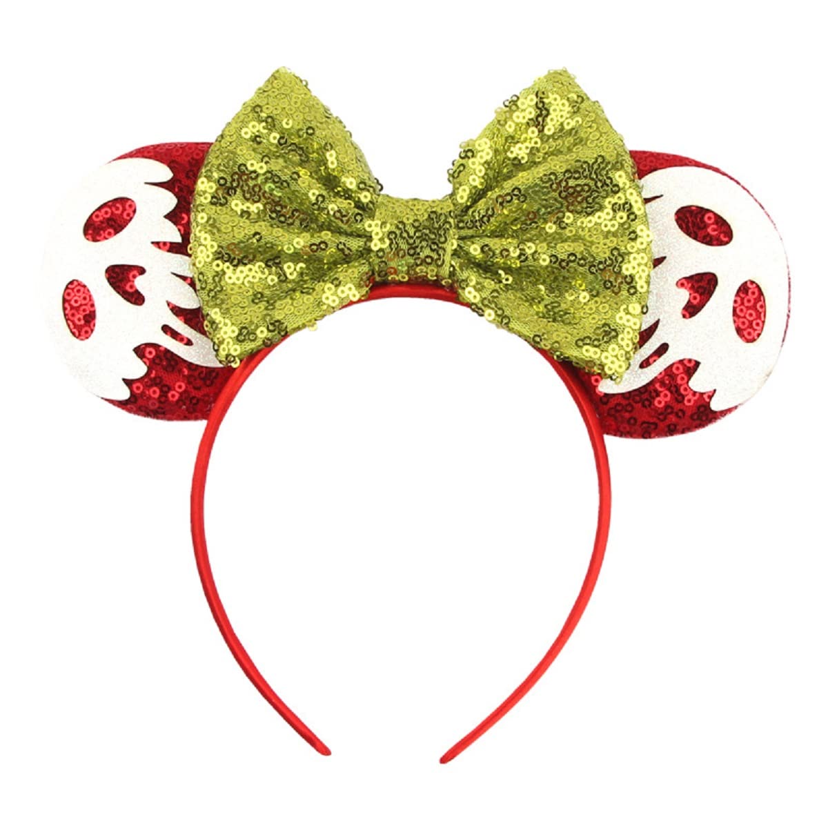 WelyHM Christmas Halloween Mouse Ears Bow Headband Hair Hoop for Women Girls, Glitter Sequin Headband Cat Ear Hair Accessories (Red/Green)