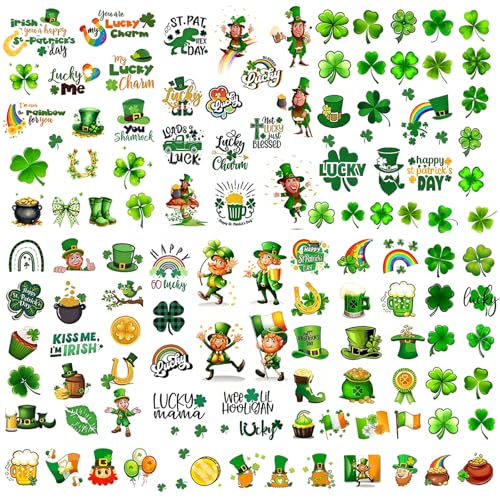 Roarhowl Temporary Tattoos, 110 Pieces, St. Patrick's Day Green Clover Design, Adults and Children 3 Years and Up Holiday party tattoos