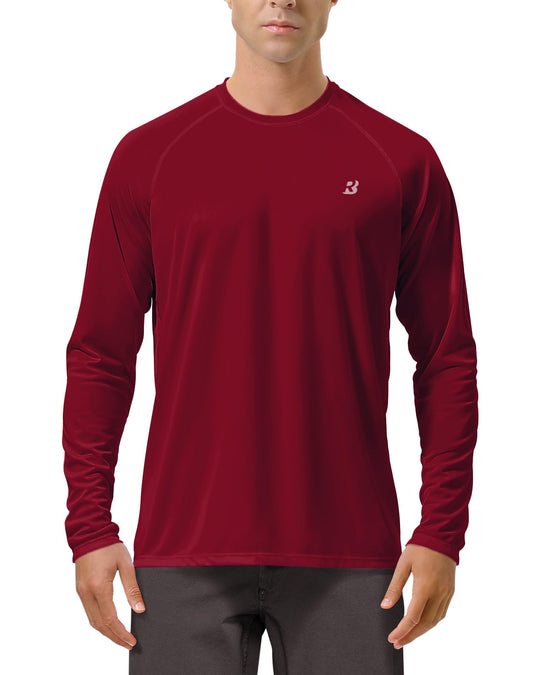 Roadbox Mens UPF 50+ UV Sun Protection Shirts Outdoor Long Sleeve SPF Diving Rash Guard for Fishing Hiking Swimming Beet Red