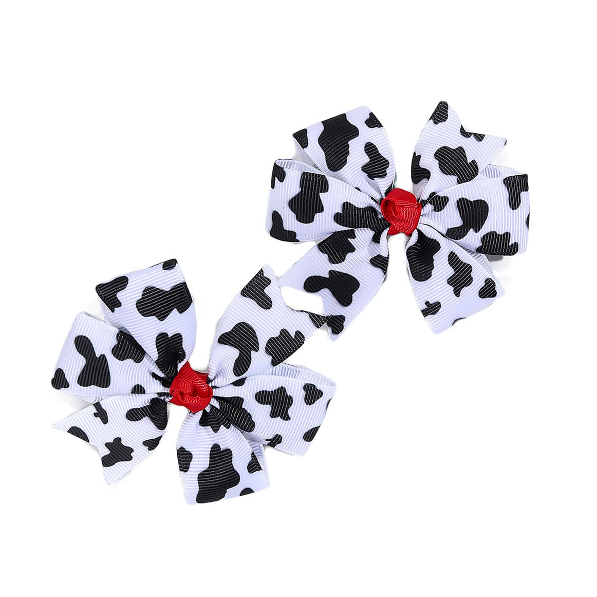 Cow Stria Cheerleading Cow Print Jumbo Bow Ponytail Holder with Bowknot Hair Clip - PHB11