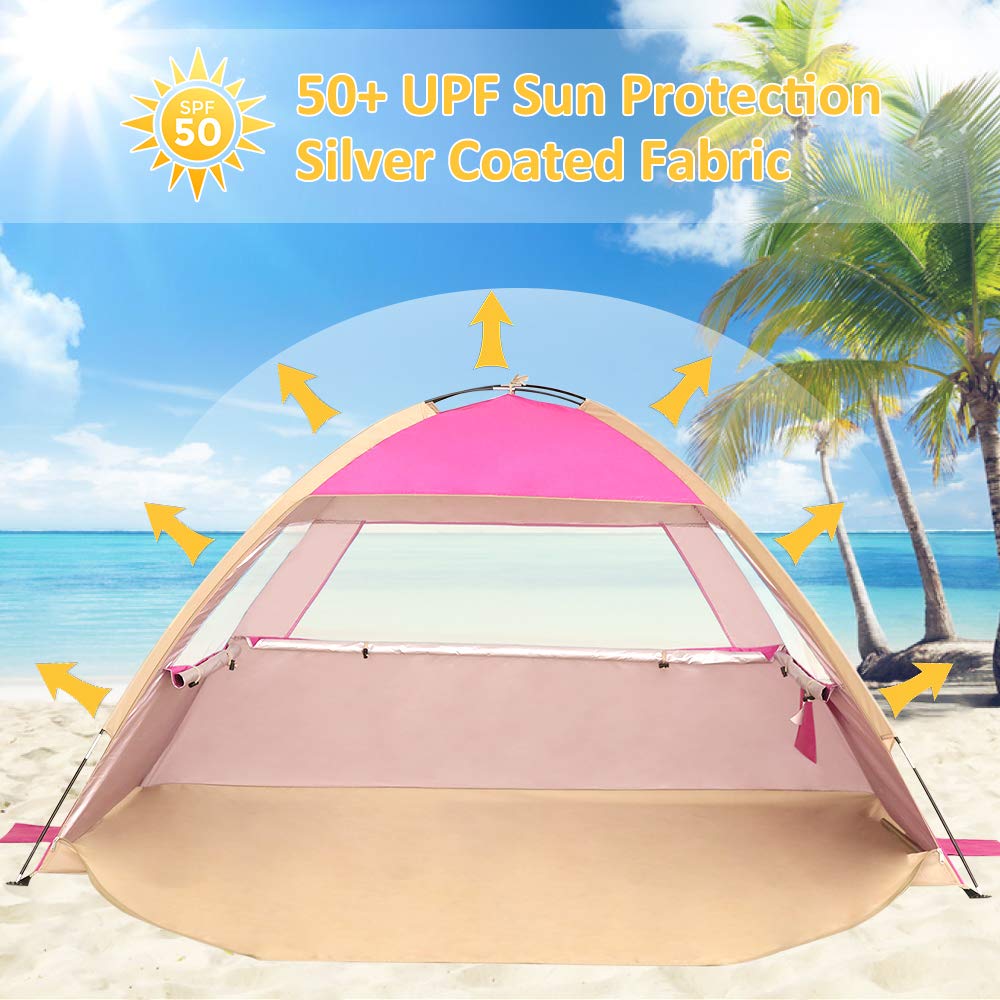 Venustas Beach Tent Sun Shelter for 3/4-5/6-7/8-10 Person, UPF 50+ UV Protection Beach Canopy, Lightweight and Easy Setup Cabana, Portable Beach Shade Tent