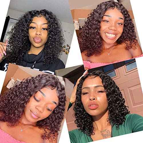 Fine Plus Glueless Wigs Human Hair Wear and Go Glueless Wig Deep Wave Curly Wigs for Black Women Middle Part Lace Human Hair wigs 150% Density Natural Black Curly Wig 14 Inch