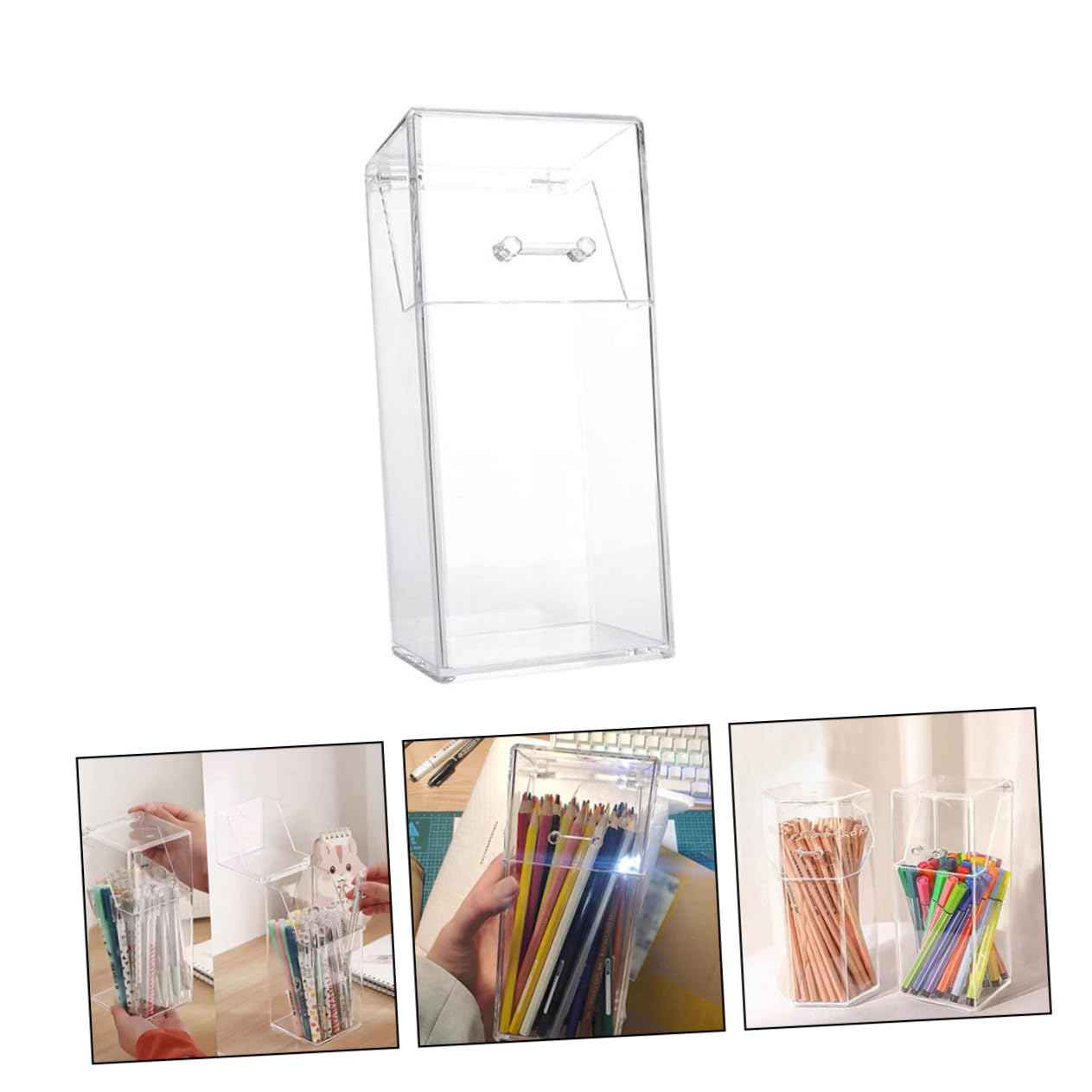 2Pcs Acrylic Makeup Brush Holder with Lid, Clear Makeup Holder, Cosmetic Organizer Cosmetic Storage Display Box for Dressing Tables and Vanity, 3.34 x 3.34 x 8.25inch