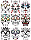 DaLin Sugar Skull Temporary Face Tattoos - 9 Sheets