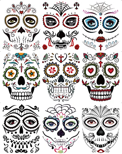 DaLin Sugar Skull Temporary Face Tattoos - 9 Sheets