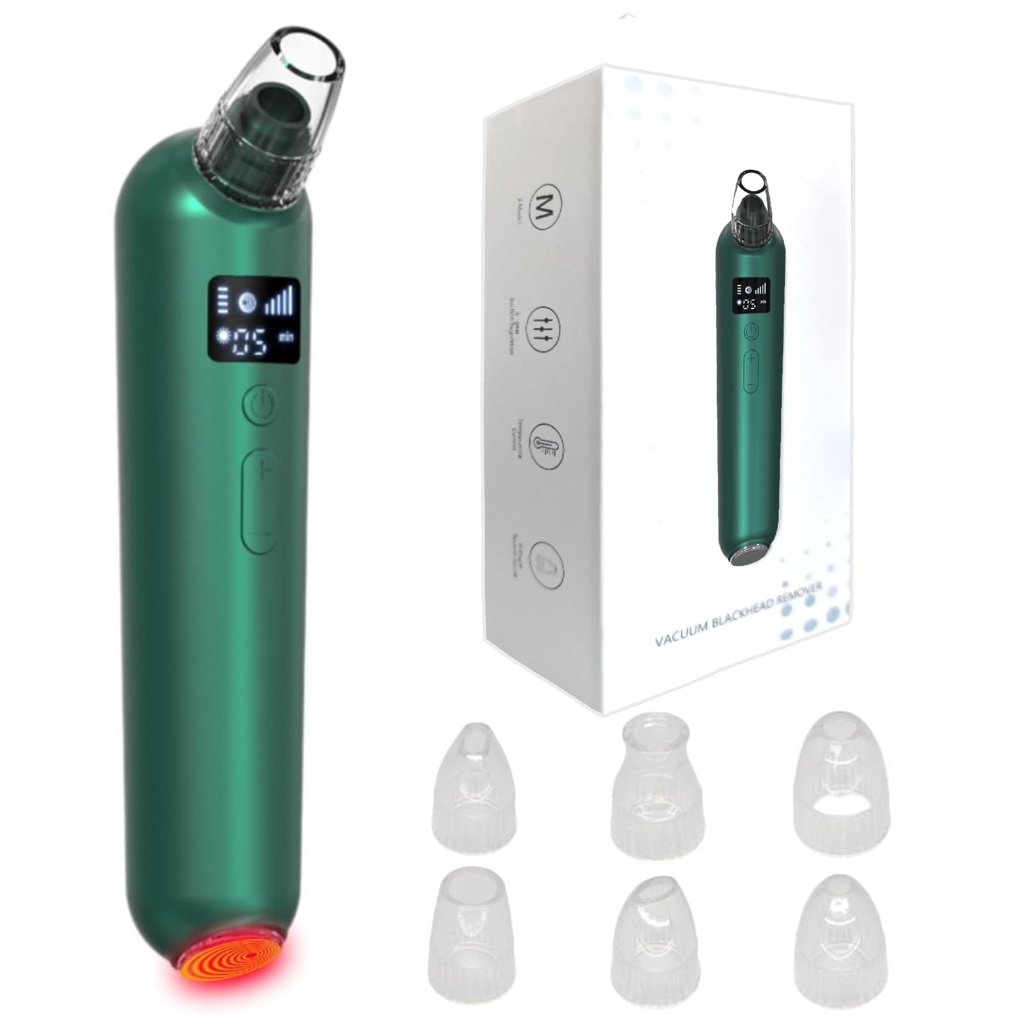 Blackhead Remover Pore Vacuum - 5 Suction Levels & 6 Attachments, Pore Vacuum with Heating (37-42°C), LCD Display, USB Rechargeable, Gift Ready