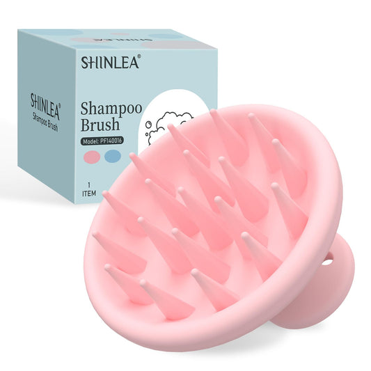 SHINLEA Silicone Scalp Massager Shampoo Brush, Head Scrubberwith Soft Bristles for Hair Growth, Scalp Exfoliator for Dandruff Removal, Wet Dry Hair Brush for Scalp Care, Pink