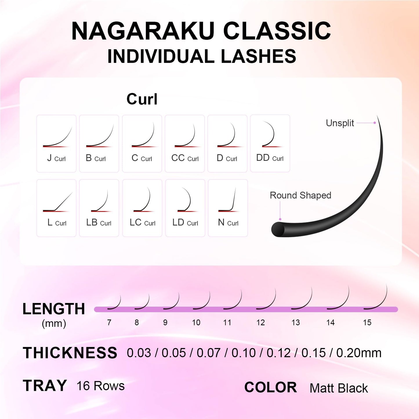 NAGARAKU Eyelash Extensions Individual Lashes Extensions Classic Lash Matte Black 16 Rows Soft Natural Matte Black Professional Beauty Salon Lashes Supplies - 0.07N 13mm