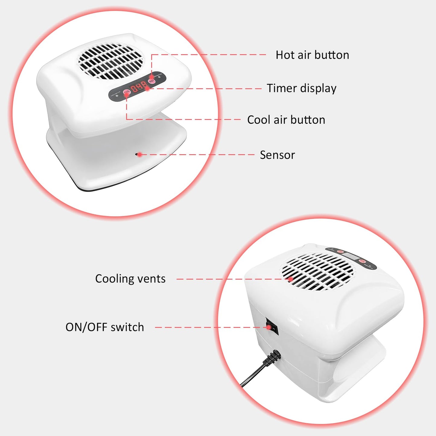 QUTUNI Nail Dryer for Regular Polish, 200W Nail Drying Fan with Sensor and Hot and Cool Air for Home Use