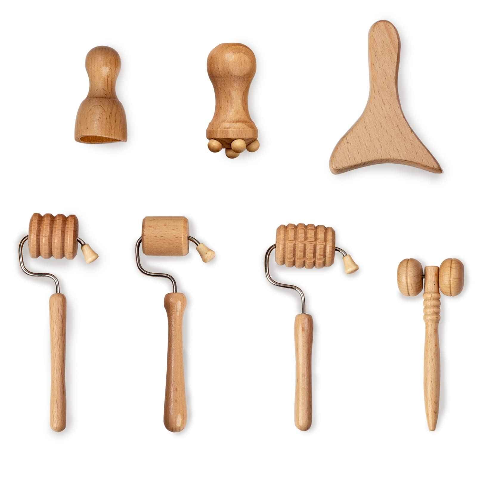 Allshow Wood Facial Therapy Kit, 7 Pcs Maderoterapia Facial Kit, Face Wood Therapy Set, Wooden Face Sculpting Set- Aging Wrinkles, Puffiness Facial Skin Massager