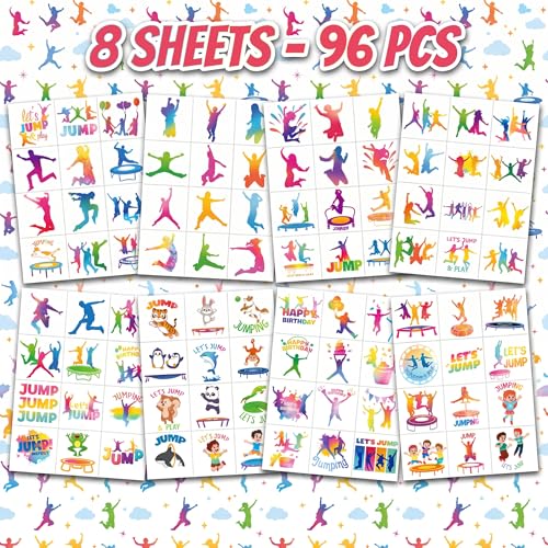 96 PCS Trampoline Temporary Tattoos for Kids Birthday Party