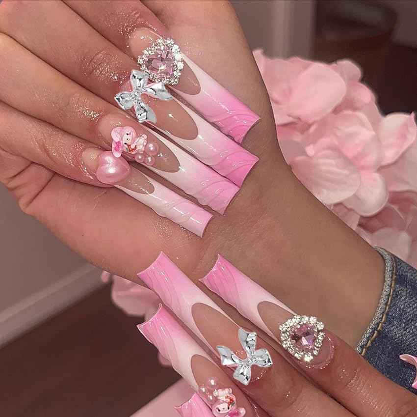 KACHIMOO 40pcs Bow Nail Charms - Gold & Silver Bowknots 3D Alloy Nail Art Bows