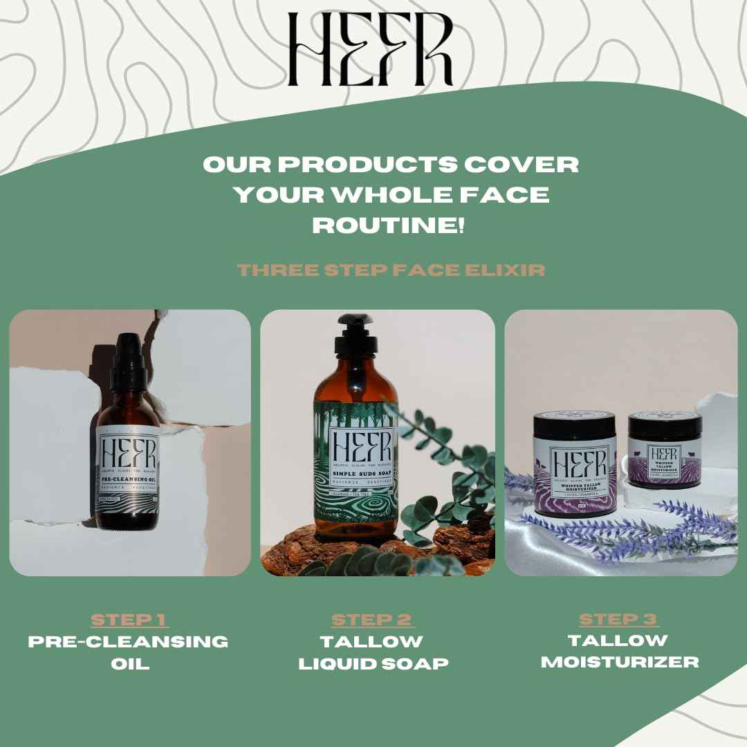 HEFR 100% Grass Fed Beef Tallow for Skin Care, All-Natural Face and Body Whipped Beef Tallow Moisturizer, Organic Beef Tallow Moisturizer for Skin, Face and Body Lotion - (Living Lavandula) 4 oz