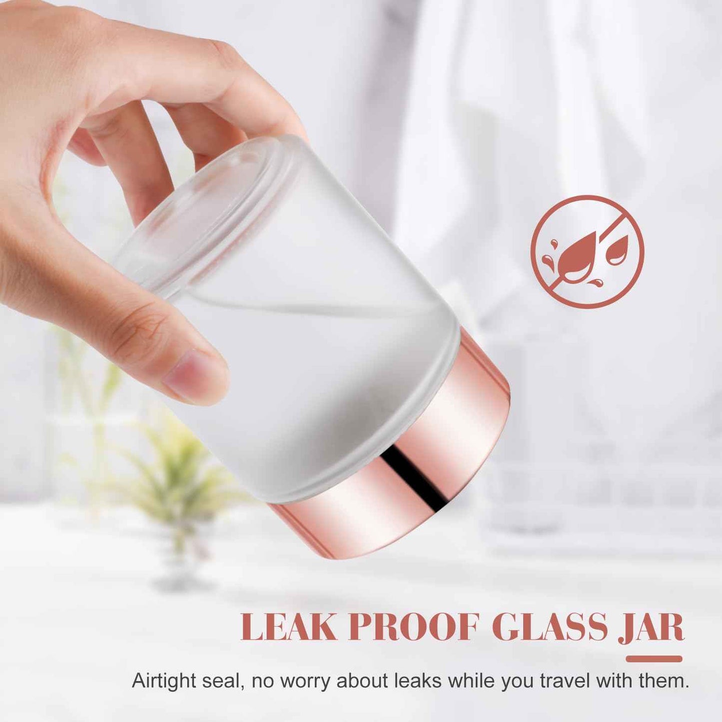 Furnido 6 Pack 8 oz Frosted White Round Glass Jars,Empty Glass Cosmetic Jars with Rose-Golden Lids,Inner Liners for Lotion,Powders,Ointments,Body Butter,Candle Making