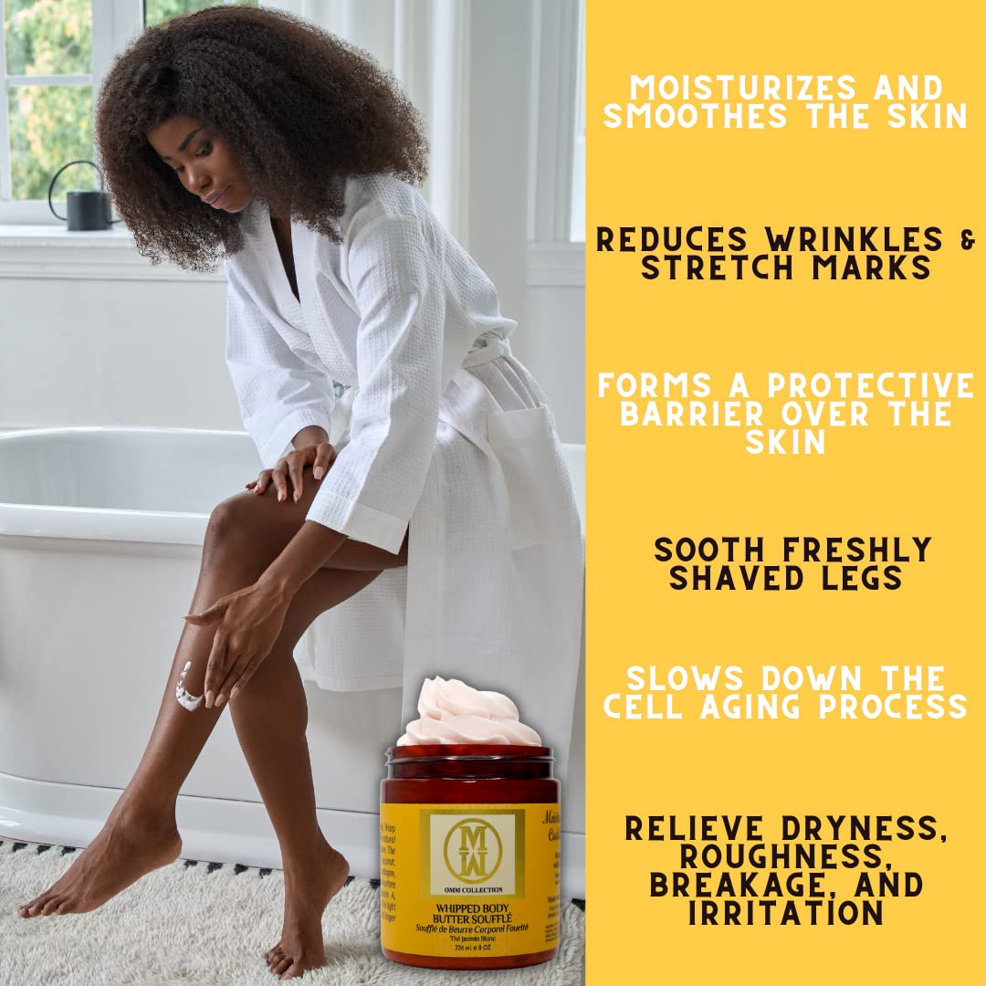 OMM Collection Natural Whipped Body Butter Soufflé For Dry & Sensitive Skin - Whipped Shea Butter Infused By Vitamin E & A, Mango Butter & Cacao Butter - Hydrating & Moisturizing - Vegan