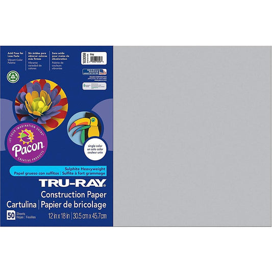 Pacon 103059 Tru-Ray Construction Paper, 76 lbs., 12 x 18, Gray, 50 Sheets/Pack