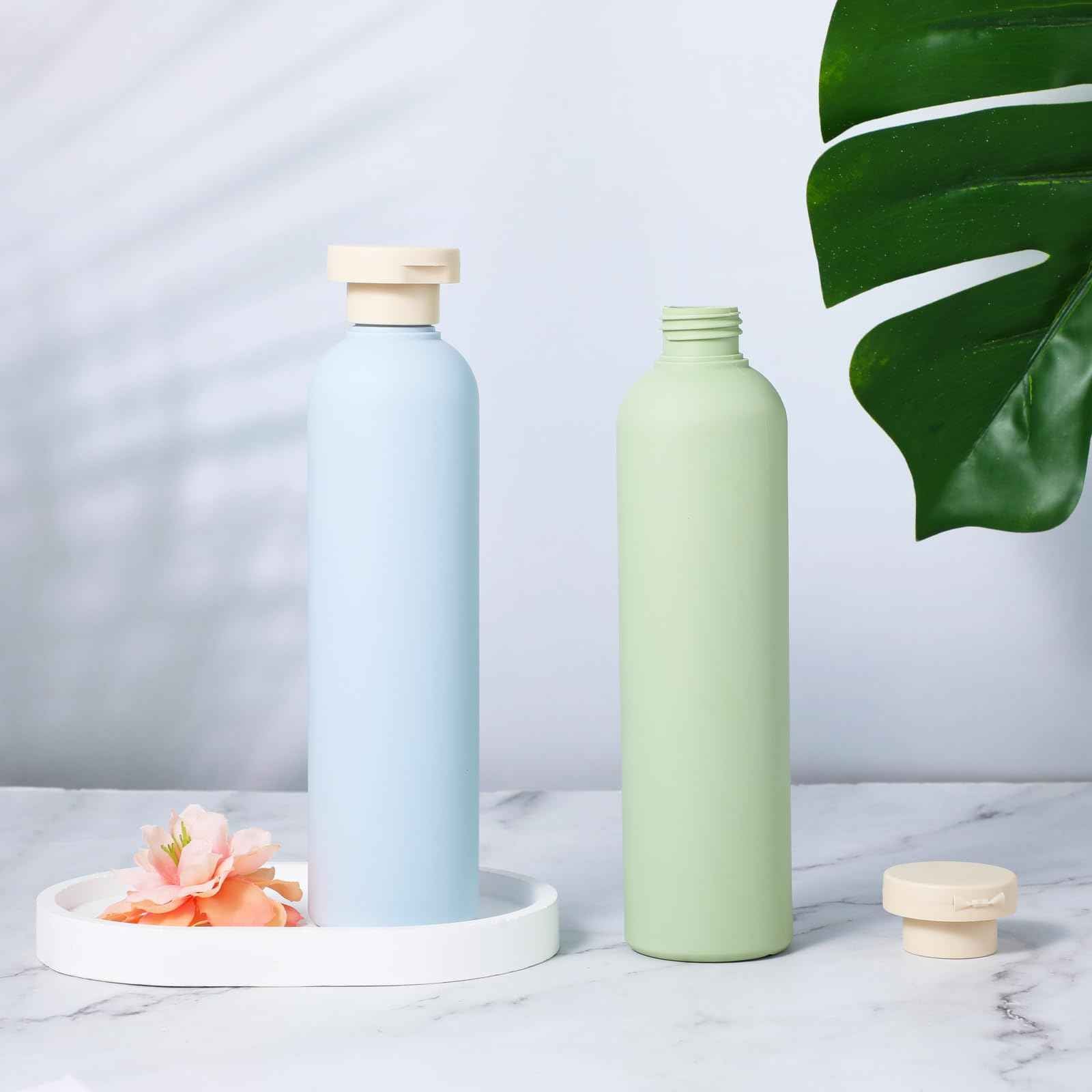 Molain 2Pcs Squeeze Bottles, 260ml Plastic Refillable Travel Containers with Flip Cap - Leak Proof for Shampoo, Creams, Lotion, Conditioner (Blue+Green)