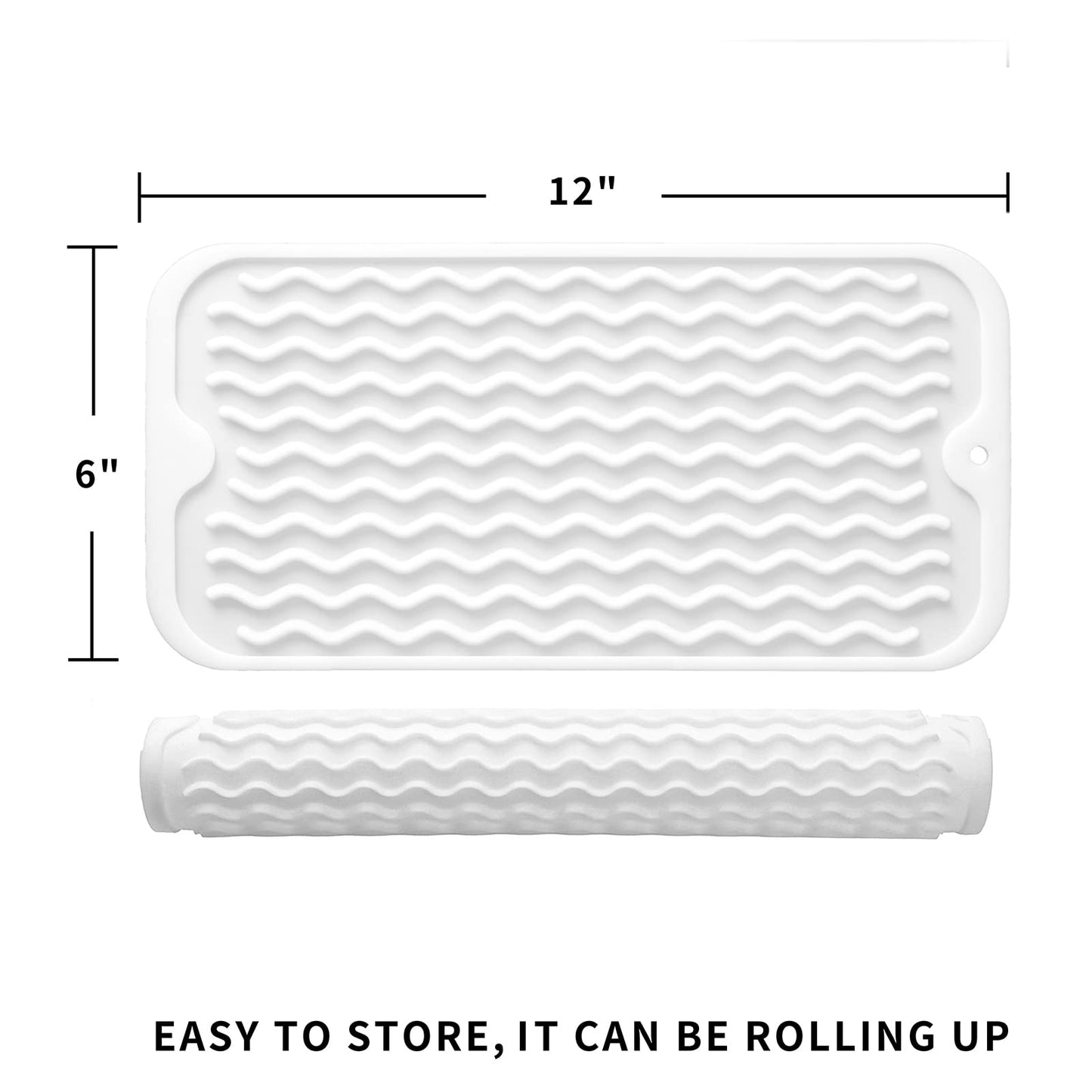 MicoYang Silicone Dish Drying Mat for Multiple Usage,Easy clean,Eco-friendly,Heat-resistant Silicone Mat for Kitchen Counter,Sink,Bar,Bottle,or Cup White S 12 inches x 6 inches