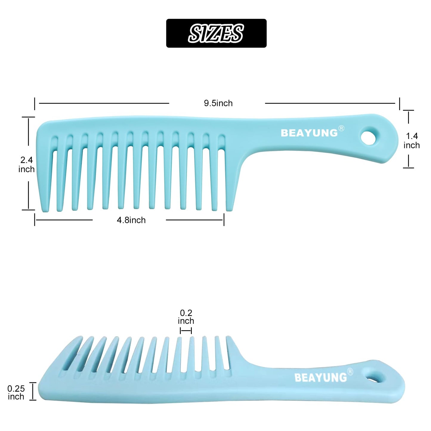 BEAYUNG 2PCS Large Wide Tooth Comb, Shower Combs, Hair comb for wet curly hair, Durable Hair Brush for Best Styling and Professional Hair Care(1Blue,1Green)