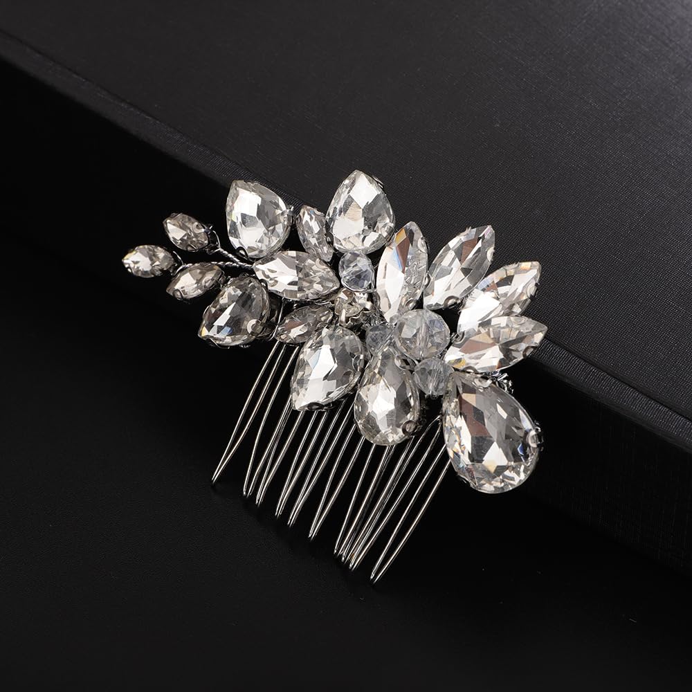 Teyglen Hair Comb, Silver Rhinestone Wedding Hair Piece, Crystal Bridal Hair Comb, Sparkly Rhinestone Headpiece, Hair Accessories for Women and Girls