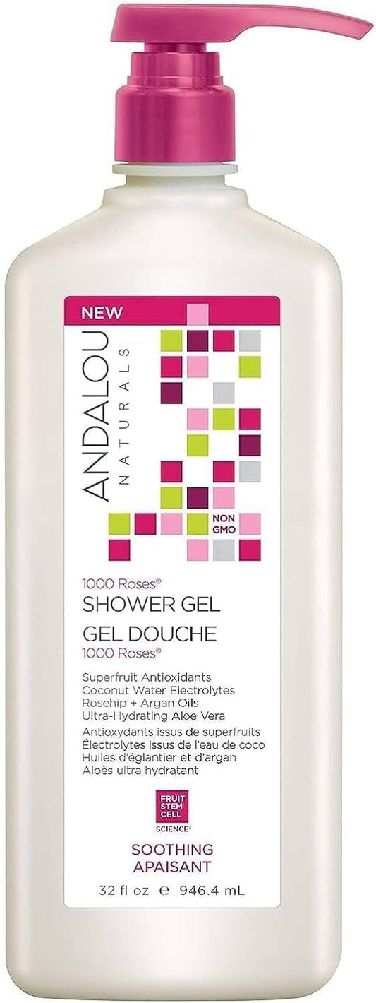 Andalou Naturals 1000 Roses Soothing Shower Gel, Value Size, 32 Ounce