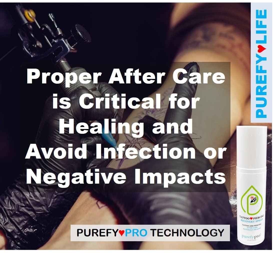 PUREFY Tattoo and Piercing Recovery Spray (4oz, 2pk) Natural Healing. Daily Care (incl. nose, tongue, skin, lips, eyes, etc.). Purefypro Cleansing Technology. Safe for Everyone. Use Anywhere on Body.