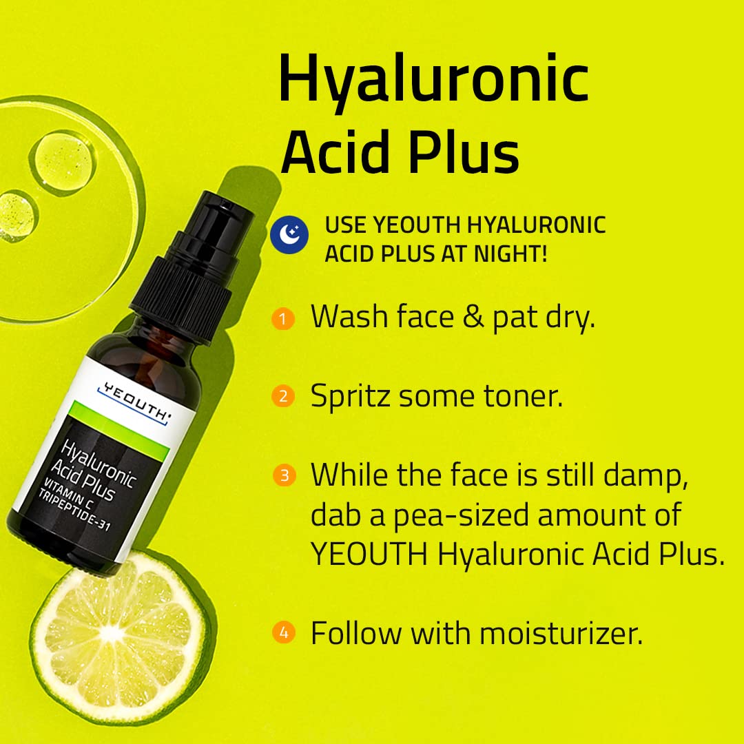 YEOUTH Hyaluronic Acid Serum for Face with Vitamin C, Hydrating Serum, Minimize the Look of Wrinkles, Patchy & Dull Skin, Face Serum for Women & Men 1oz