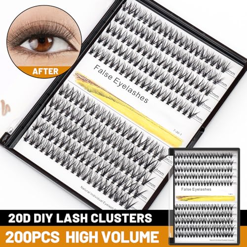 ¡æVAYATOR False Eyelashes Kit/Eyelashes Cluster,7D/10D/20D/30D/40D/50D 200pcs D Curl 8-20mm Mixed Packaging Individual Eyelashes Extension Makeup Tools Easy Grafting (20D-12mm-14mm Mixed)