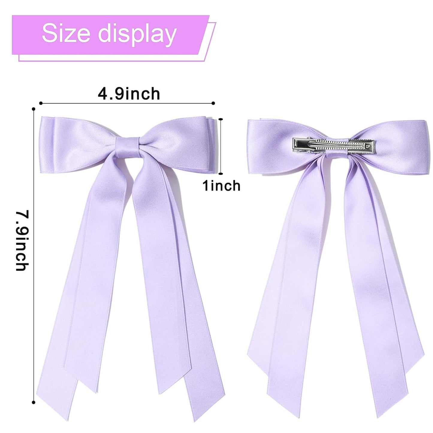 2PCS Silky Satin Hair Bows Ribbon Hair Clips, Fall Alligator Hair Pins, Ponytail Holder Accessories Sides Metal Hair Bow Barrettes Hair Accessories for Women Girls Kids (Purple)