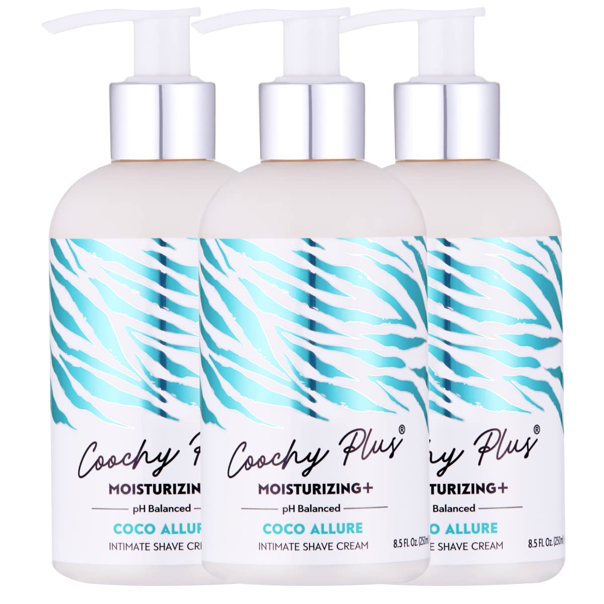 Coochy Plus Intimate Shaving Cream MOISTURIZING Plus COCO ALLURE For Pubic, Bikini Line, Armpit - Rash-Free With Patent-Pending Formula – Prevents Razor Burns & Bumps, In-Grown Hairs, Itchiness 3 Pack