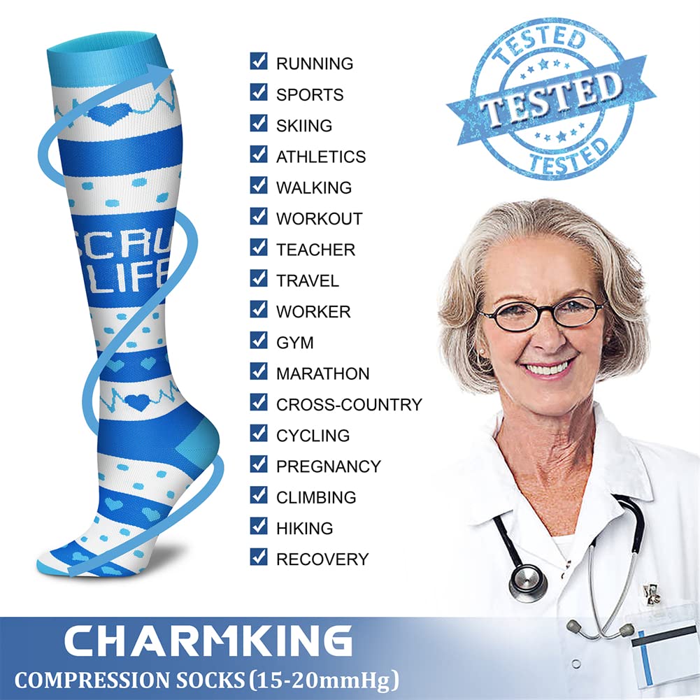 CHARMKING Compression Socks for Women & Men Circulation (3 Pairs) 15-20 mmHg is Best Athletic for Running, Flight Travel, Support, Cycling, Pregnant - Boost Performance, Durability (S/M, Multi 47)