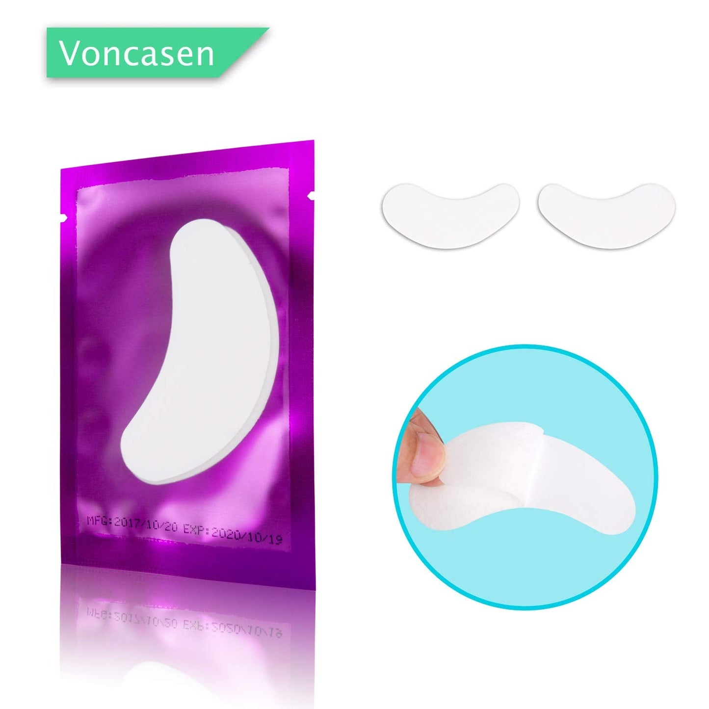 Voncasen 100 Pairs Set Under Eye Pads, Comfy and Cool Under Eye Patches Gel Pad for Eyelash Extensions Eye Mask Beauty Tool (Purple)