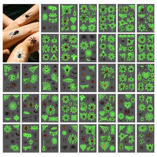 Glow in the Dark Spider Web Temporary Tattoos 260pc