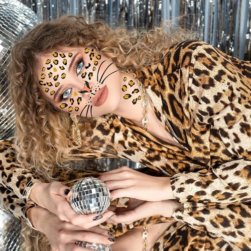 Leopard Print Temporary Tattoos - 6 Sheets Cheetah Face Stickers
