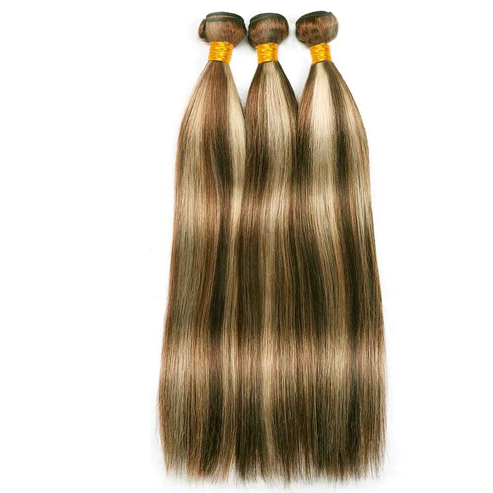 P4/613 Highlight Blonde Bundles Human Hair Straight Bundles 16 18 20 Inch Unprocessed Brazilian Virgin Hair Weave 3 Bundle Brown Human Hair Extensions 50 Grams Per Bundle
