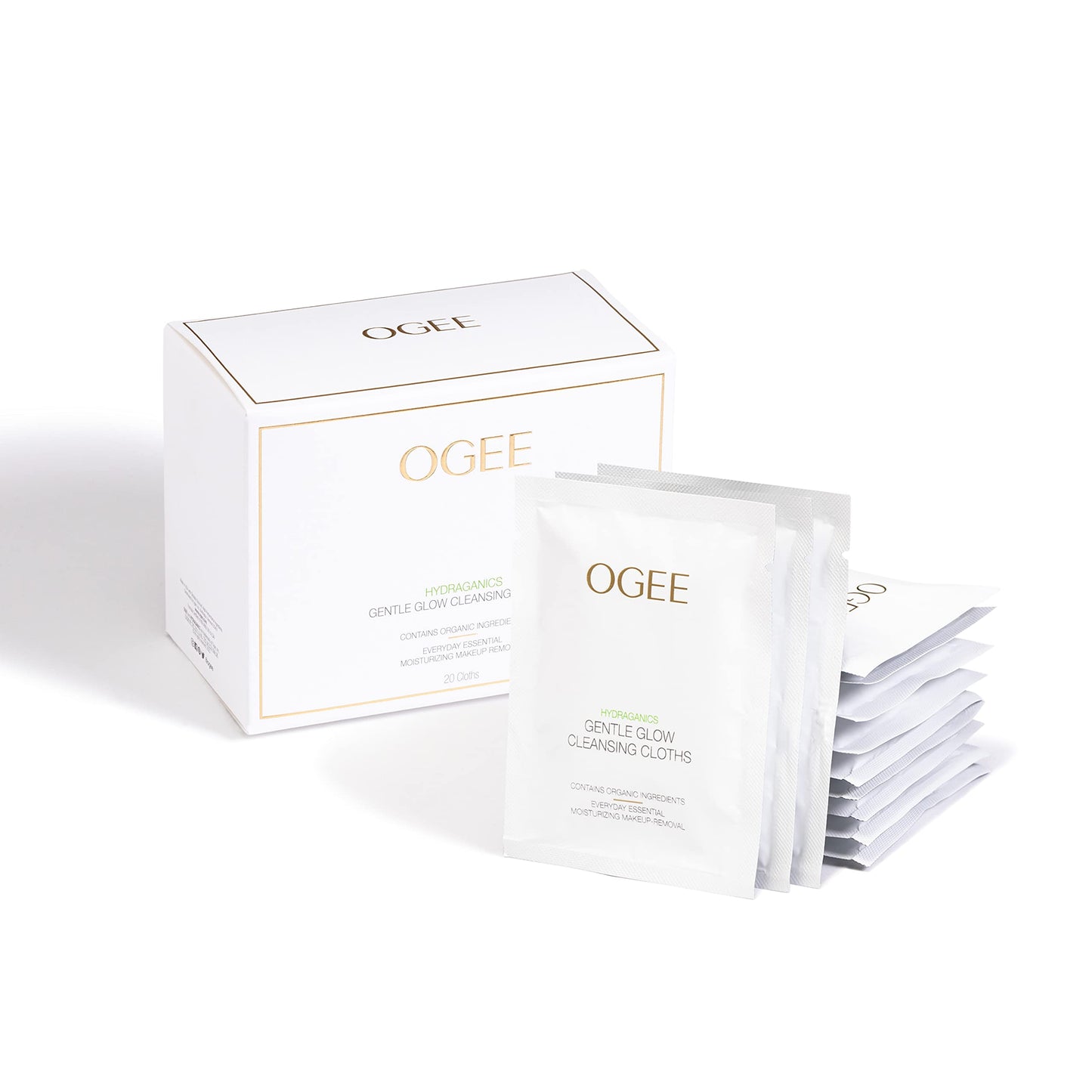 Ogee Gentle Glow Moisturizing Facial Cleansing Cloths and Makeup Remover Wipes (20ct)