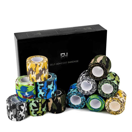 EH Tattoo Grip Tape 12Pcs Self-Adhesive Bandage Cohesive Elastic Wrap for Tattoo Pen Machine Accessories