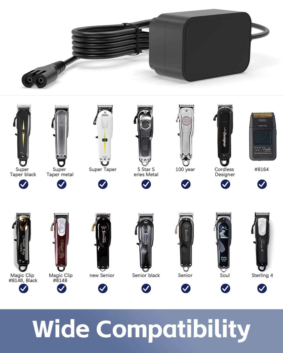 Superer 8W AC Charger Fit for Wahl Cordless Magic Clipper 8148 8164 8591 8509 1919 8148L 8591L 08504-400 8148-308 97225-002 Adapter Power Supply Cord