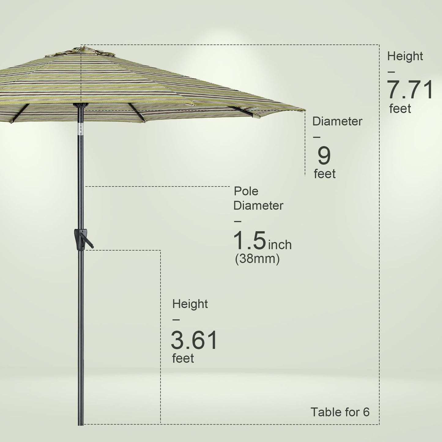 Tempera 9ft Patio Market Outdoor Table Umbrella with Push Button Tilt and Crank,Large Sun Umbrella with Sturdy Pole&Fade resistant canopy,Easy to set, Grass Stripe