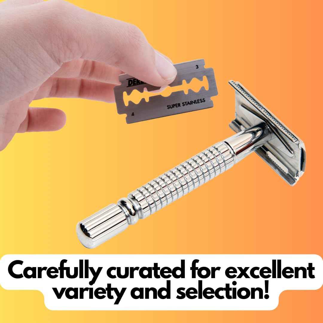 GENTS Double Edge Safety Razor Blade Variety Pack, 120 Count Razor Blade Sample Pack with Styptic Powder