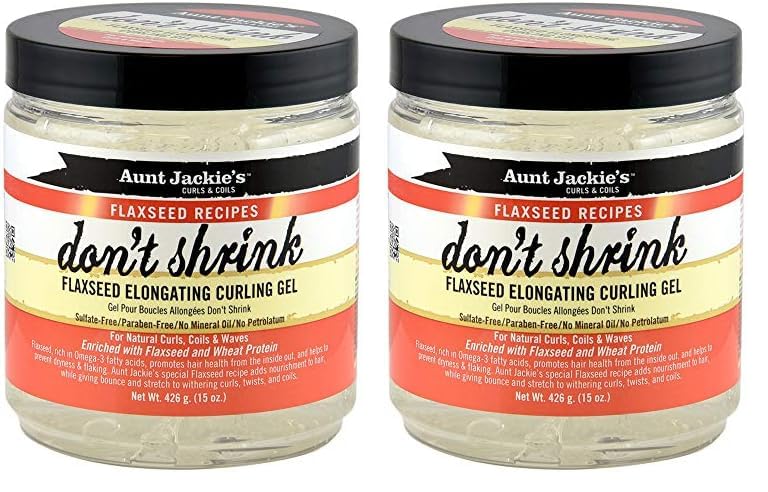 Aunt Jackie's Flaxseed Recipes Don't Shrink Elongating Hair Curling Gel for Natural Curls, Coils and Waves, Helps Prevent Dryness and Flaking, 15 oz (Pack of 2)