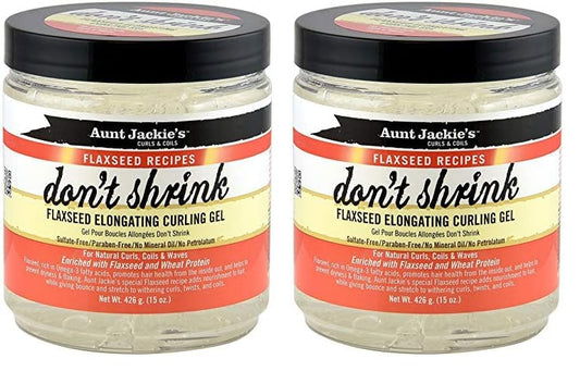 Aunt Jackie's Flaxseed Recipes Don't Shrink Elongating Hair Curling Gel for Natural Curls, Coils and Waves, Helps Prevent Dryness and Flaking, 15 oz (Pack of 2)