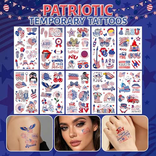 Gloomix Patriotic Face & Hair Glitter Kit Red White Blue with 100 Stickers for 4th of July