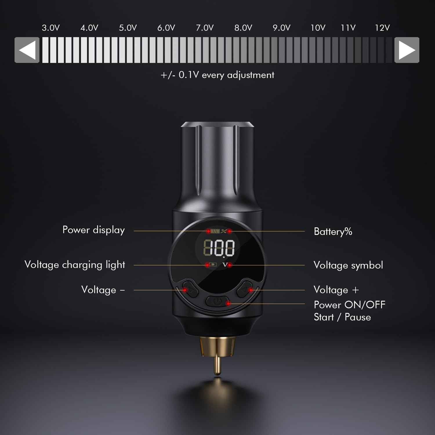 Wireless Tattoo Battery Pack Cordless Tattoo Power Supply 2000mAh Tattoo Machine Battery RCA Connector with LED Digital Display for Tattoo Pen Rotary Tattoo Gun