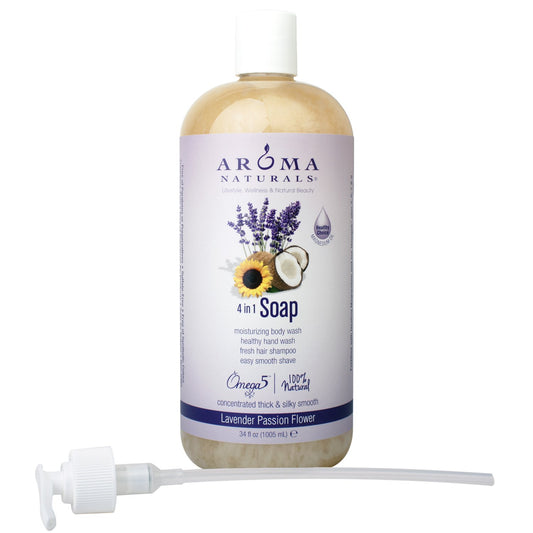 Aroma Naturals Extraordinary Natural 4-in-1 Castile Liquid Soap, Lavender Passion Flower, 34 Ounce