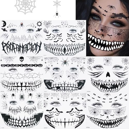 8Pcs Gothic Halloween Temporary Tattoos - Witch Zombie